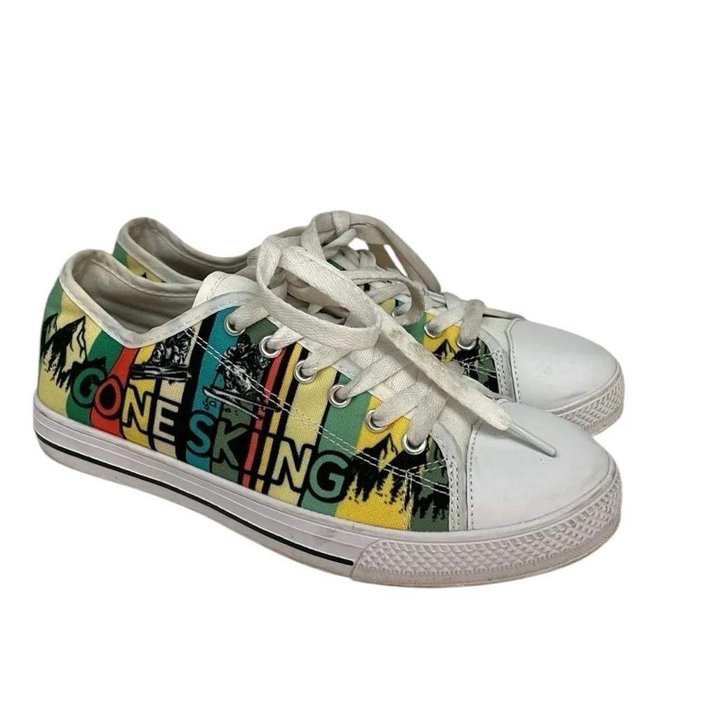 GONE SKIING Shoes Converse Style Sneakers Yellow White Green Size 7 Women 5 Mens